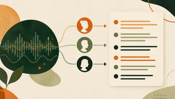 Ilustração sobre Identificação de falantes: o que separa uma transcrição útil de um bloco de texto