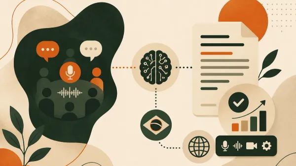 Ilustração sobre Transcrição de reunião em português: por que a qualidade muda e o que exigir